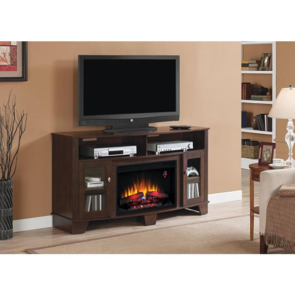 Tv stand with fireplace online and mini fridge