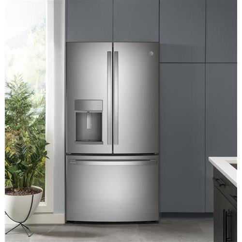 GE Profile 36 inch 22.2 cu.ft. Counter Depth French 3 Door Refrigerator with Water and Ice Dispensing System PYE22KYNFS